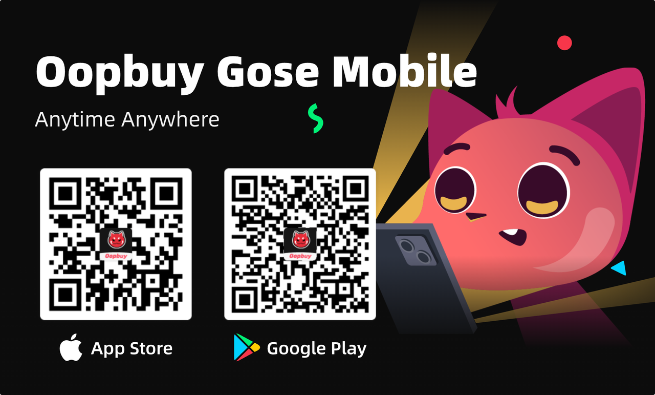 Oopbuy's app banner with the store badges and its mascot