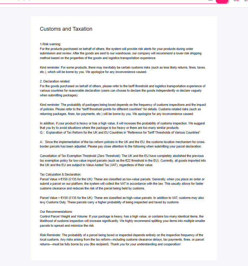 The Customs and Taxation article with its risk warning and the UK and EU tax notes