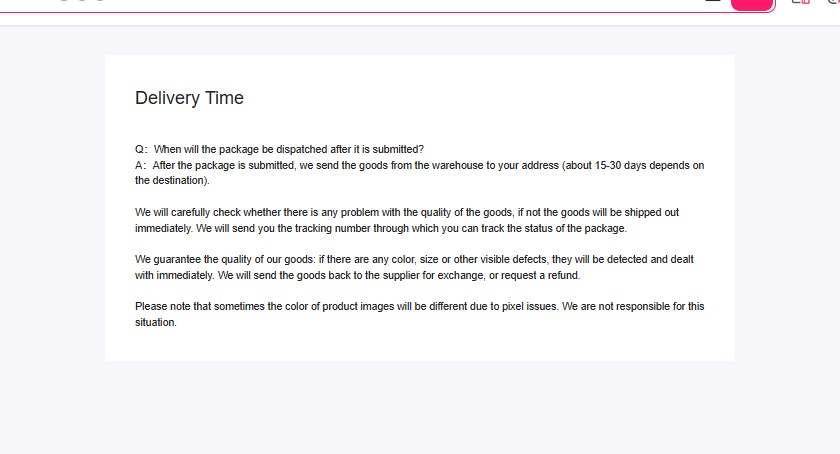 The Delivery Time article stating about fifteen to thirty days