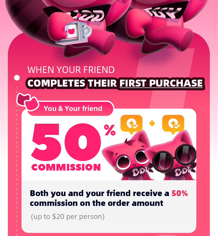 The operator's referral campaign page offering half of a first order, capped at twenty dollars for each side