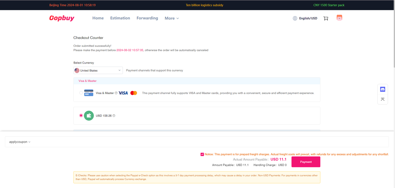 Tutorial screen for paying the estimated freight